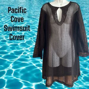 Pacific Cove Women's Sheer Brown Tiny Sequin Keyhole Front Swimsuit Cover-Up